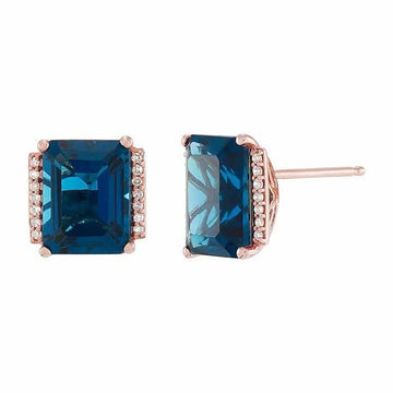 10K Rose Gold London Blue Topaz- & Diamond Earrings