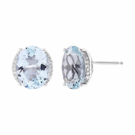 10K White Gold Aquamarine - & Diamond-Set Post Earrings