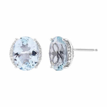 10K White Gold Aquamarine - & Diamond-Set Post Earrings