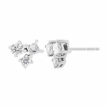 10K White Gold Cluster Diamond-Set Post Earrings