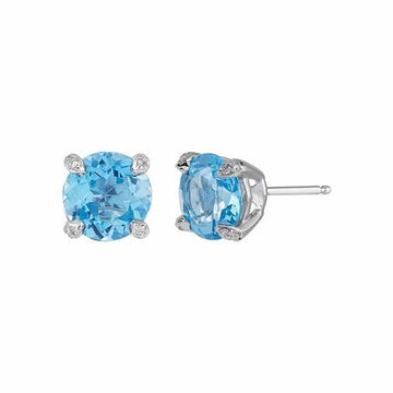10K White Gold Swiss Blue Topaz- & Diamond-Set Post Earrings