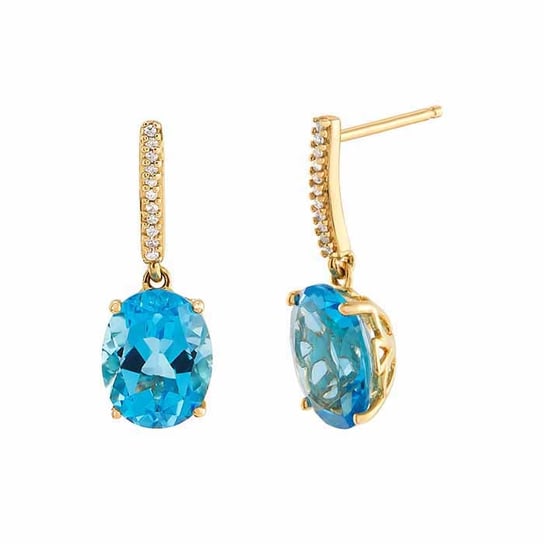 10K Yellow Gold Blue Topaz- & Diamond-Set Earrings