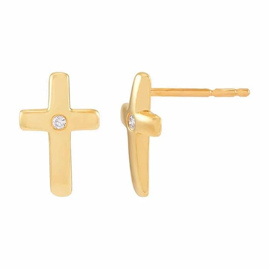 10K Yellow Gold Diamond-Set Cross Post Earrings