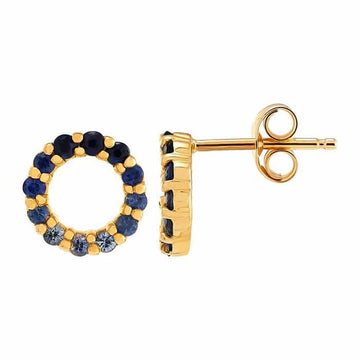 10K Yellow Gold Sapphire-Set Circle Post Earrings