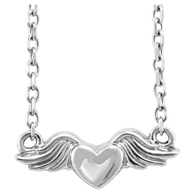 Sterling Silver Heart with Angel Wings 18" Necklace