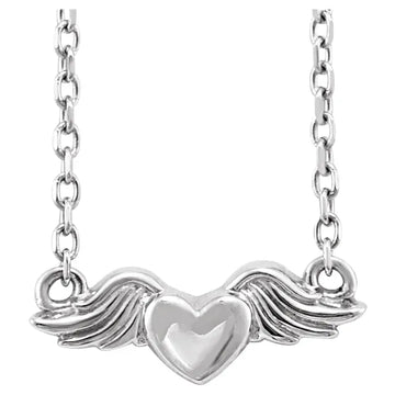 Platinum Heart with Angel Wings 18" Necklace