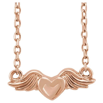 14K Rose Gold Heart with Angel Wings 18" Necklace