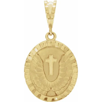 14K Yellow Gold Angel Wing Coin Pendant