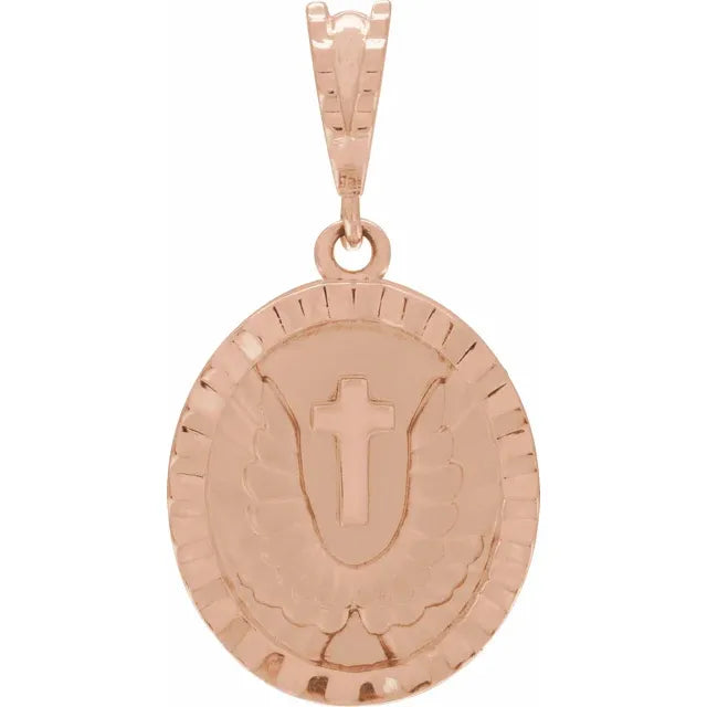 14K Rose Gold Angel Wing Coin Pendant