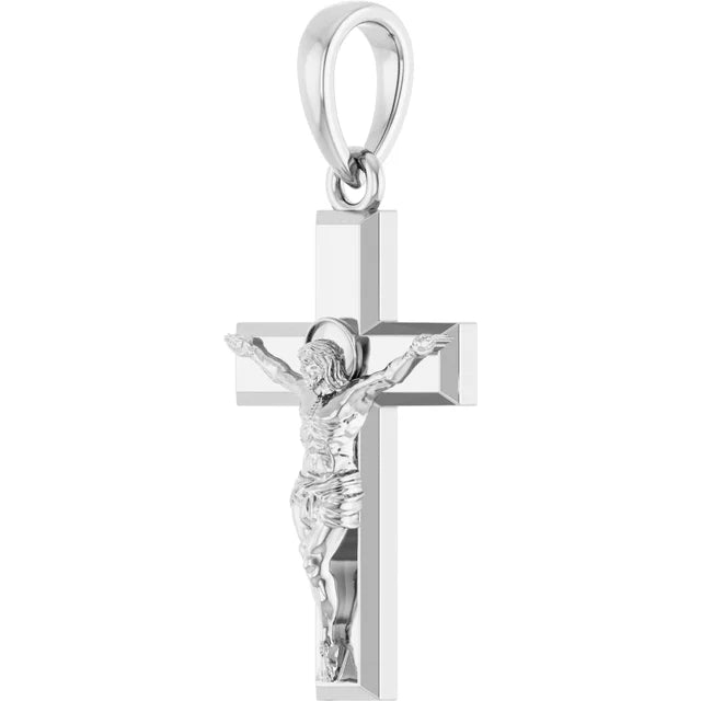 14K White Gold Crucifix Pendant