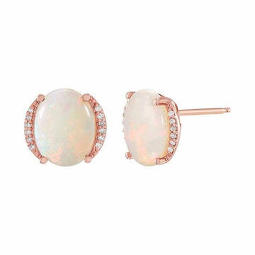 14K Rose Gold Opal- & Diamond-Set Post Earrings