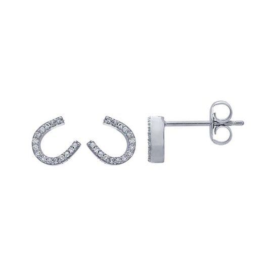 14K White Gold Diamond-Set Horseshoe Earrings