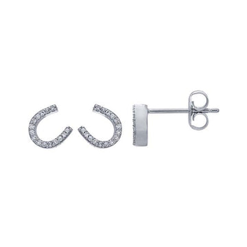 14K White Gold Diamond-Set Horseshoe Earrings