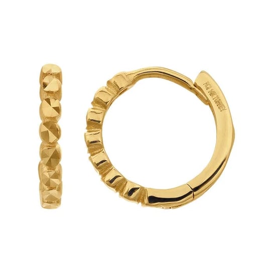 14K Yellow Gold Diamond-Cut Bead Huggie Hoop Earrings