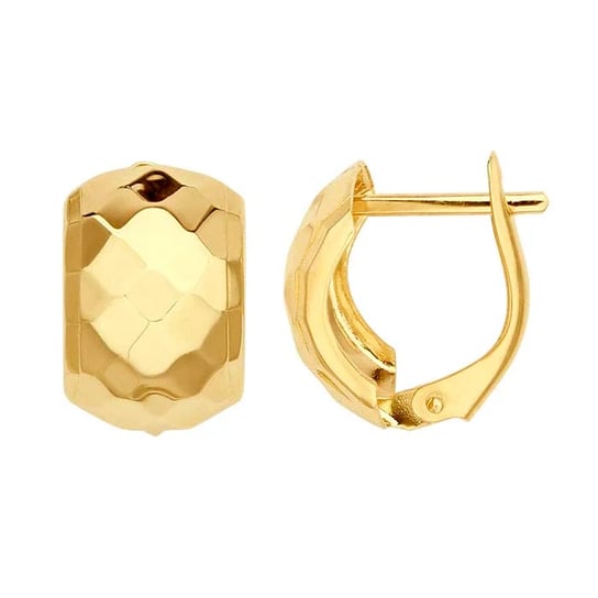 14K Yellow Gold Diamond-Pattern Click-In Lever-Back Half-Hoop Earrings