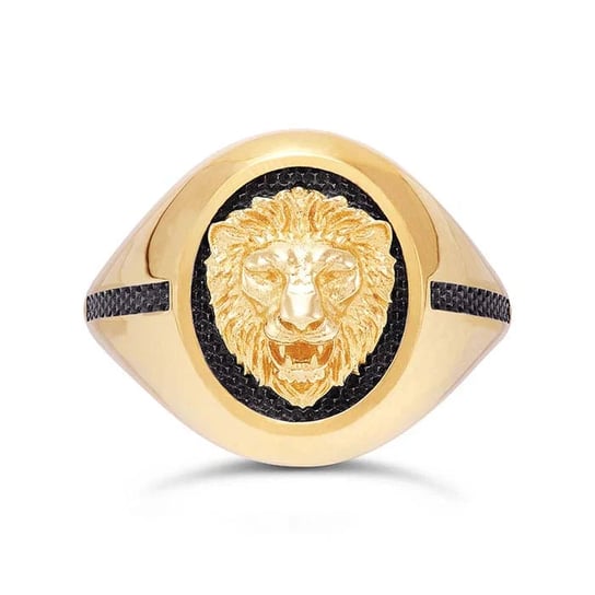 14K Yellow Gold Lion Head Signet Ring