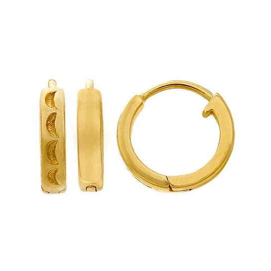 14K Yellow Gold Moon-Patterned Hinged Hoop Earrings