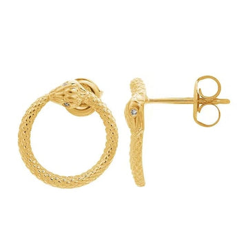 14K Yellow Gold Ouroboros Snake Post Earrings