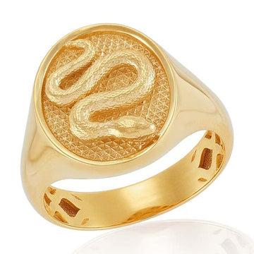 14K Yellow Gold Snake Signet Ring