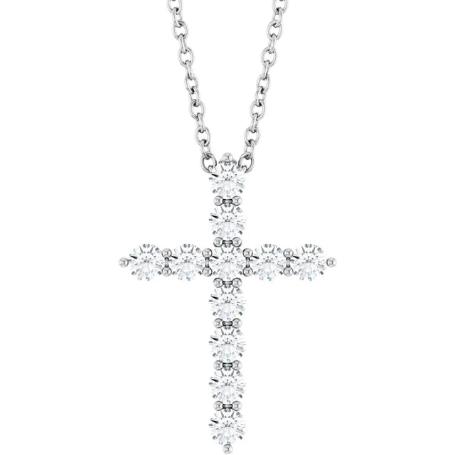 Sterling Silver Natural Diamond Cross 16-18" Necklace