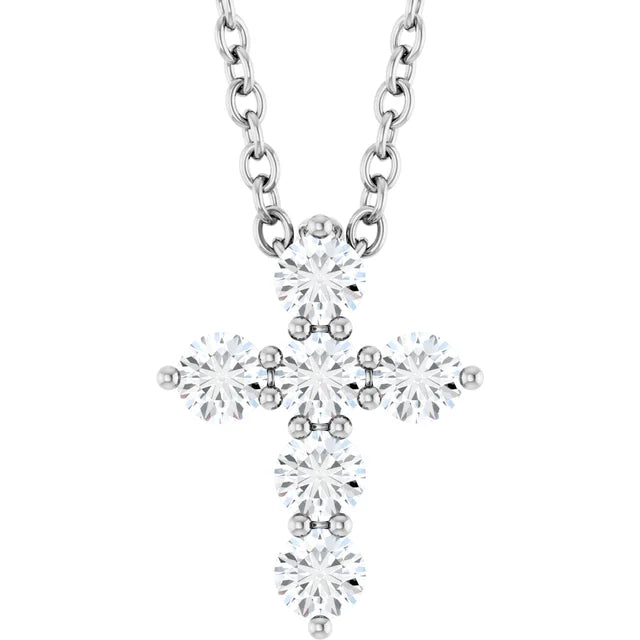 Sterling Silver Natural Diamond Cross 16-18" Necklace