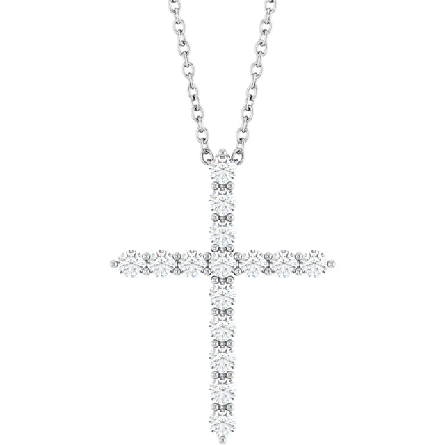 Sterling Silver Natural Diamond Cross 16-18" Necklace