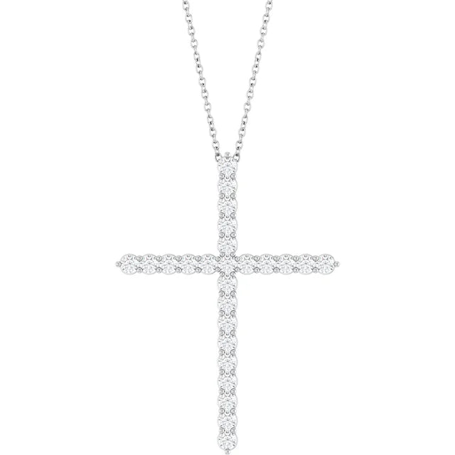 Sterling Silver Natural Diamond Cross 16-18" Necklace