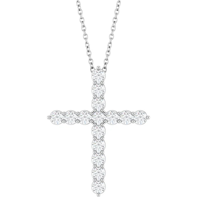 Sterling Silver Natural Diamond Cross 16-18" Necklace