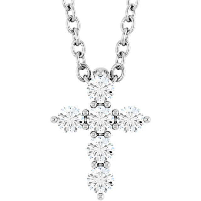 Sterling Silver Natural Diamond Cross 16-18" Necklace