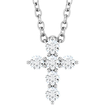 Sterling Silver Natural Diamond Cross 16-18" Necklace