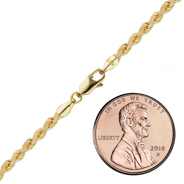 Handmade Semi-Solid Rope Bracelet in 14K Yellow Gold (2.20 mm - 4.20 mm)