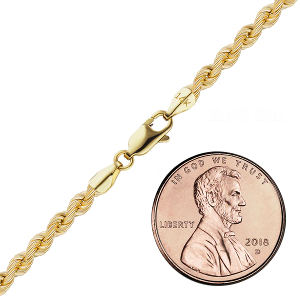 Handmade Semi-Solid Rope Bracelet in 14K Yellow Gold (2.20 mm - 4.20 mm)