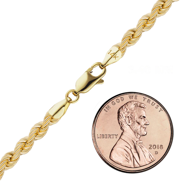 Handmade Semi-Solid Rope Bracelet in 14K Yellow Gold (2.20 mm - 4.20 mm)