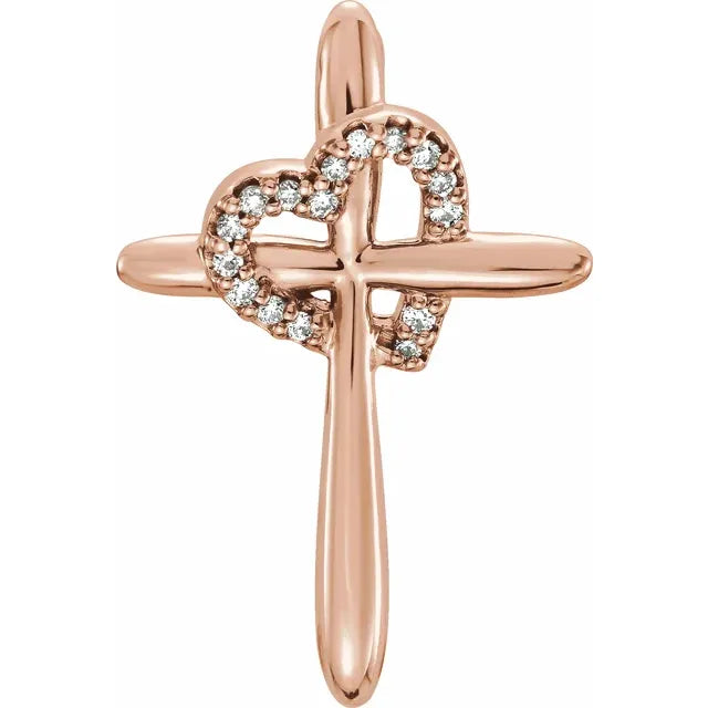 14k Rose Gold 04 CTW Natural Diamond Heart & Cross Pendant