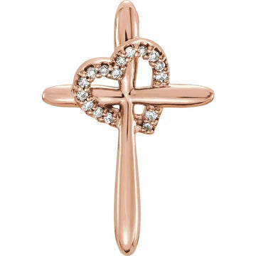 14k Rose Gold 04 CTW Natural Diamond Heart & Cross Pendant