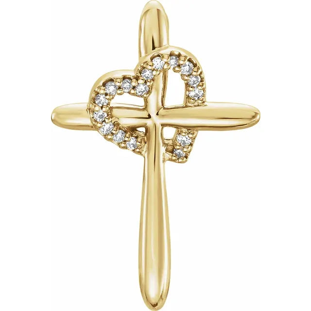 14k Yellow Gold 04 CTW Natural Diamond Heart & Cross Pendant
