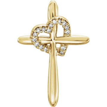14k Yellow Gold 04 CTW Natural Diamond Heart & Cross Pendant