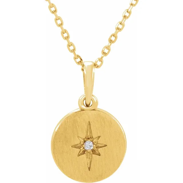 14k Yellow Gold .01 CT Natural Diamond Star 16-18" Necklace