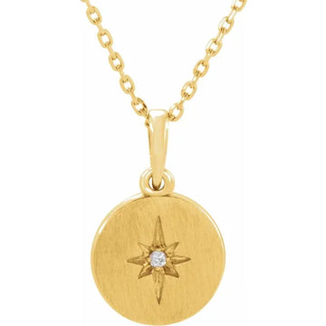 14k Yellow Gold .01 CT Natural Diamond Star 16-18" Necklace