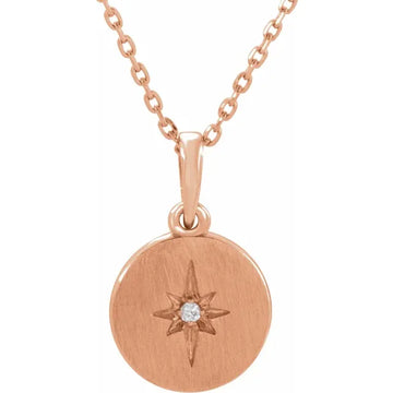 14k Rose Gold .01 CT Natural Diamond Star 16-18" Necklace