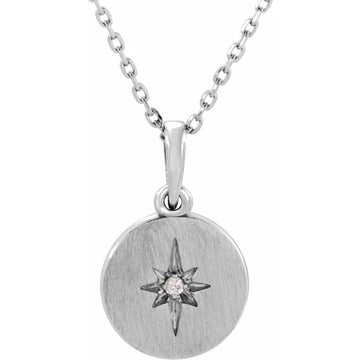 14K White Gold .01 CT Natural Diamond Star 16-18" Necklace