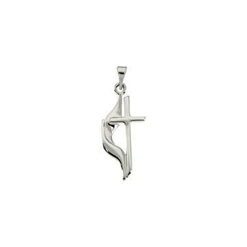 14K White Gold Methodist Cross Pendant
