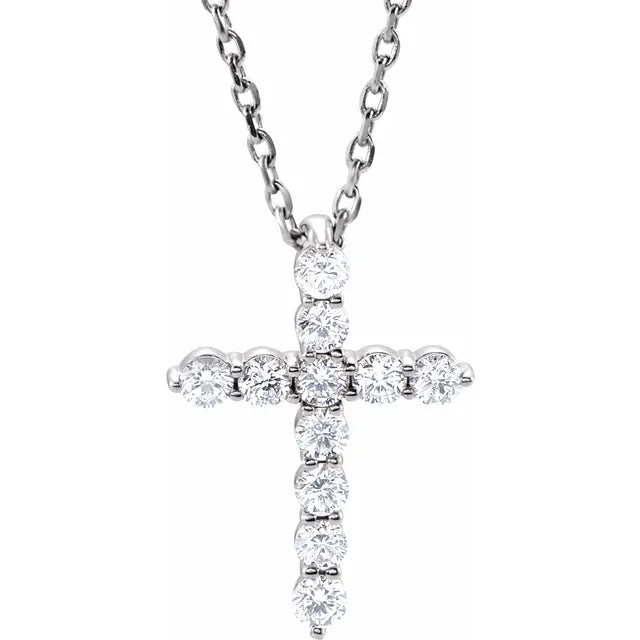 Sterling Silver Natural Diamond Cross 16-18" Necklace