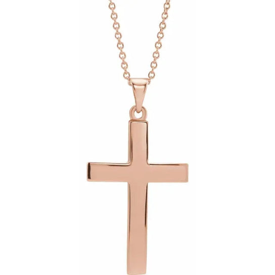 14K Rose Gold Cross 18" Necklace