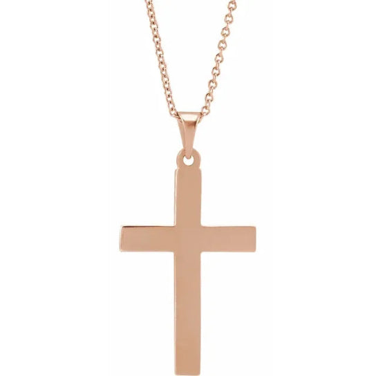 14K Rose Gold Cross 18" Necklace