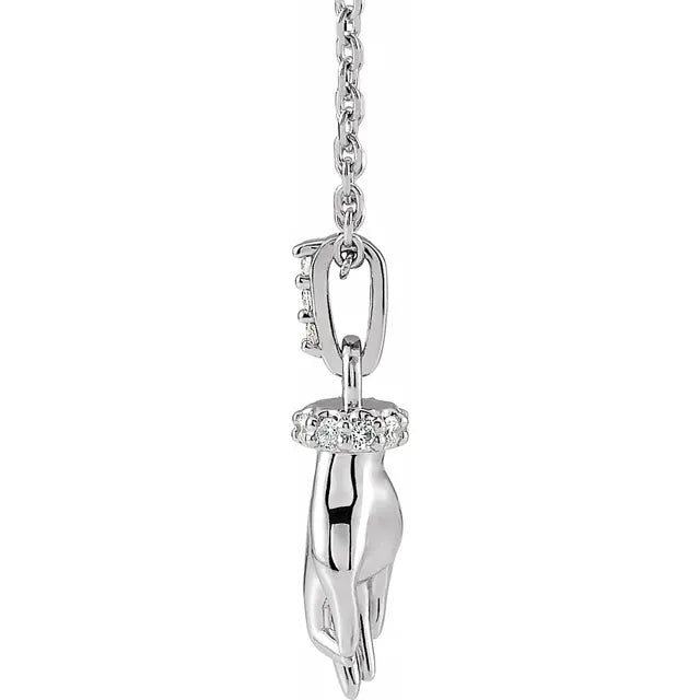 Sterling Silver .05 CTW Natural Diamond Hand of Buddha 16-18" Necklace