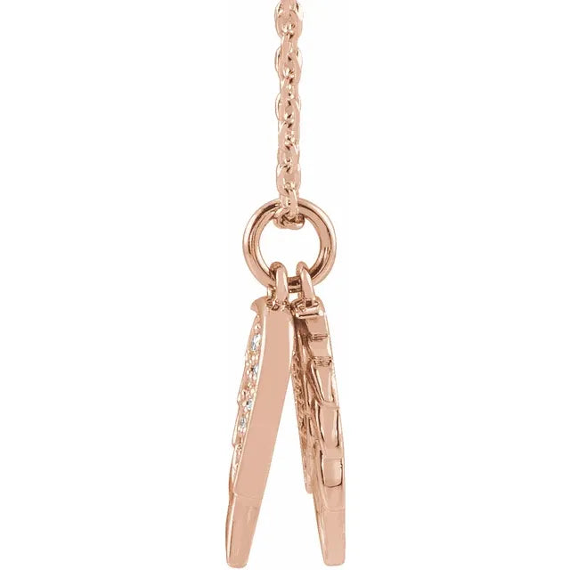 14K Rose Gold .03 CTW Natural Diamond Angel Wings 16-18" Necklace