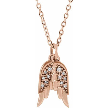 14K Rose Gold .03 CTW Natural Diamond Angel Wings 16-18" Necklace