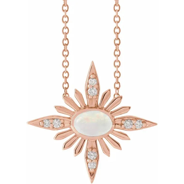 14K Rose Gold Natural Ethiopian Opal & .08 CTW Natural Diamond 16-18" Necklace