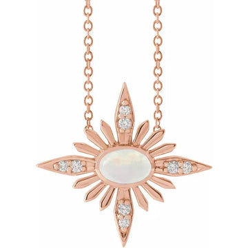 14K Rose Gold Natural Ethiopian Opal & .08 CTW Natural Diamond 16-18" Necklace